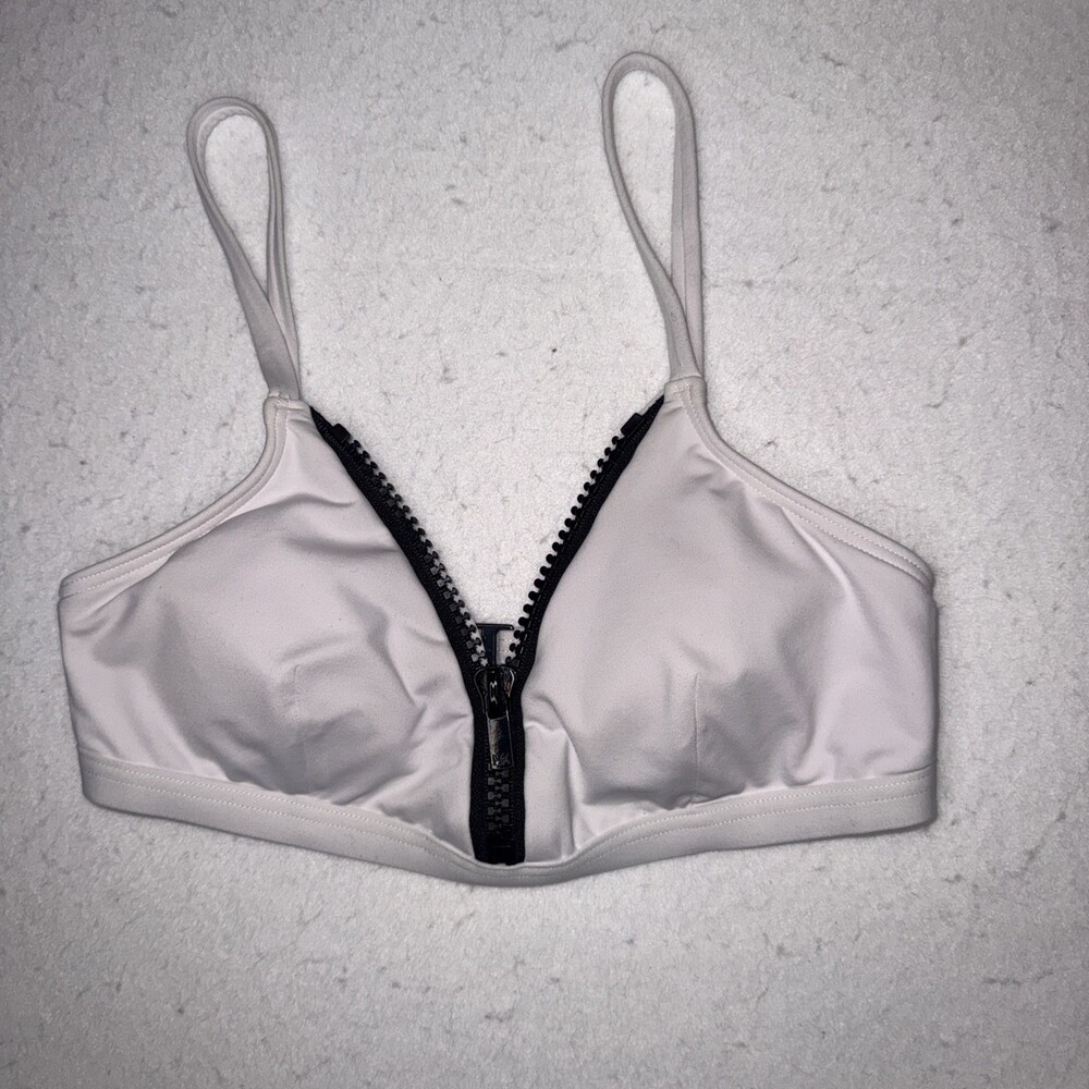 Michael Kors Women's Bikini Top Sz XS White with Black Zippers EUC